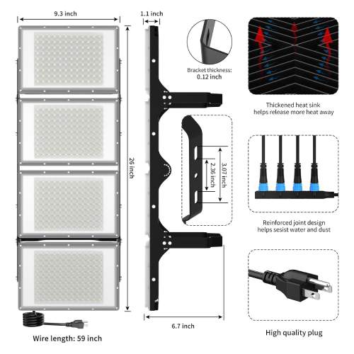 1000W LED cricket lights size