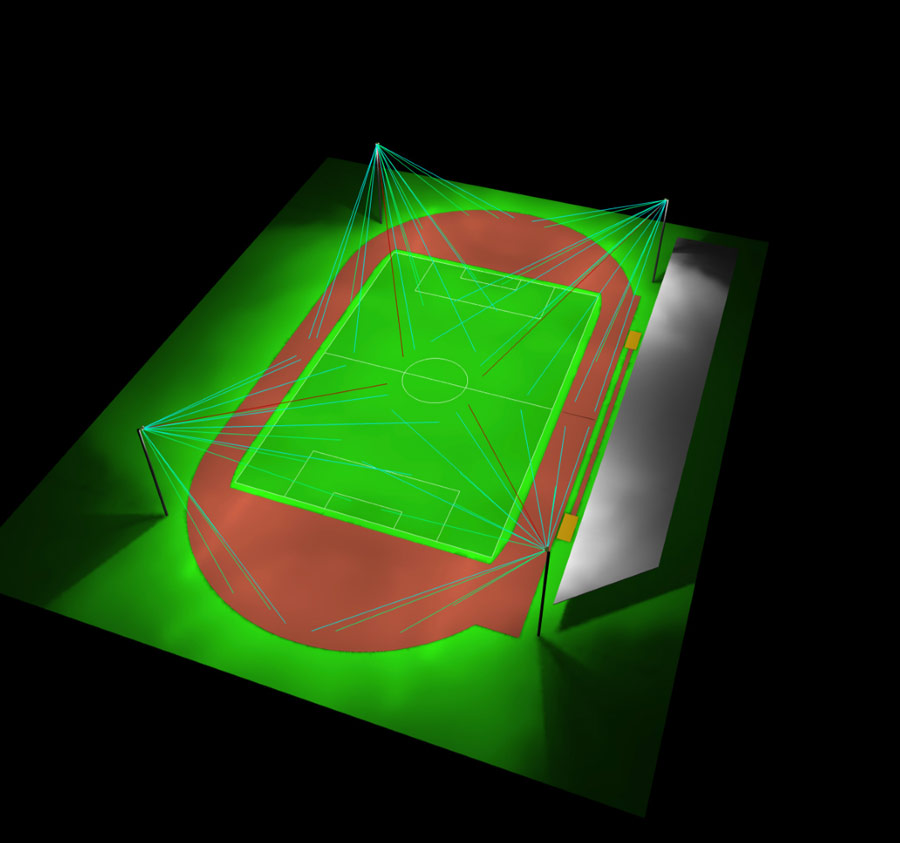 3D lighting design of football field
