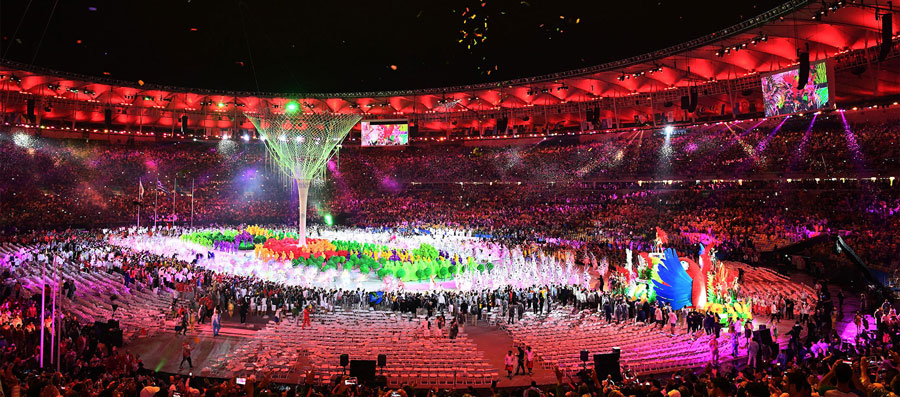 Astonishing color-changing flood lights in olympic and world cup closing ceremony